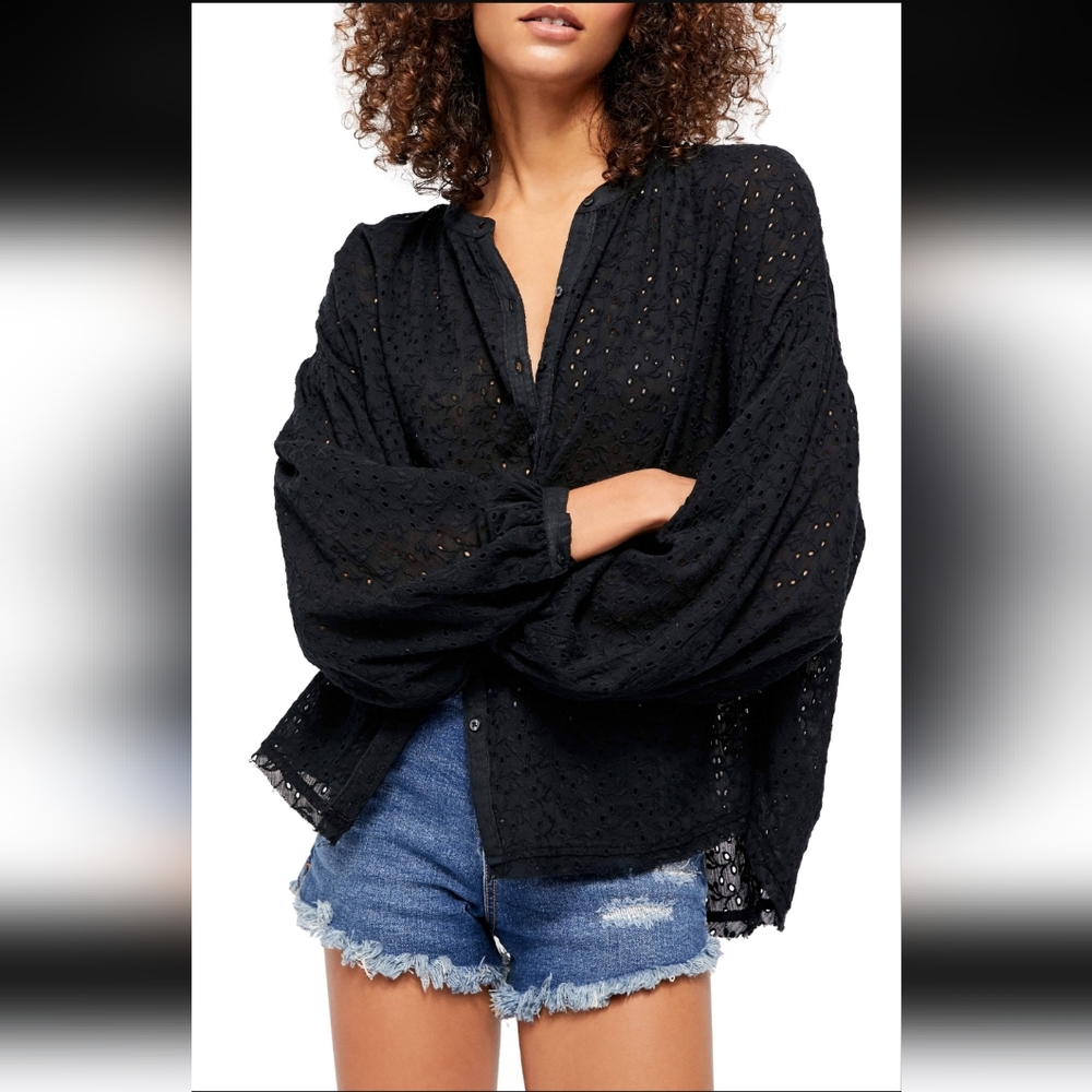 Free People Oversized Eyelet Blouse
